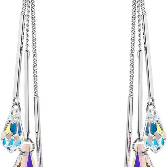 Platinum-Plated Color Change Multi-Teardrop Earrings Made with Aurora Borealis A - Picture 1 of 6